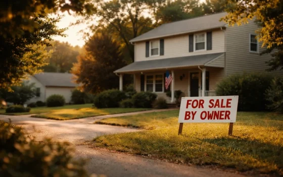 Handmade For Sale By Owner sign on a suburban home's front lawn